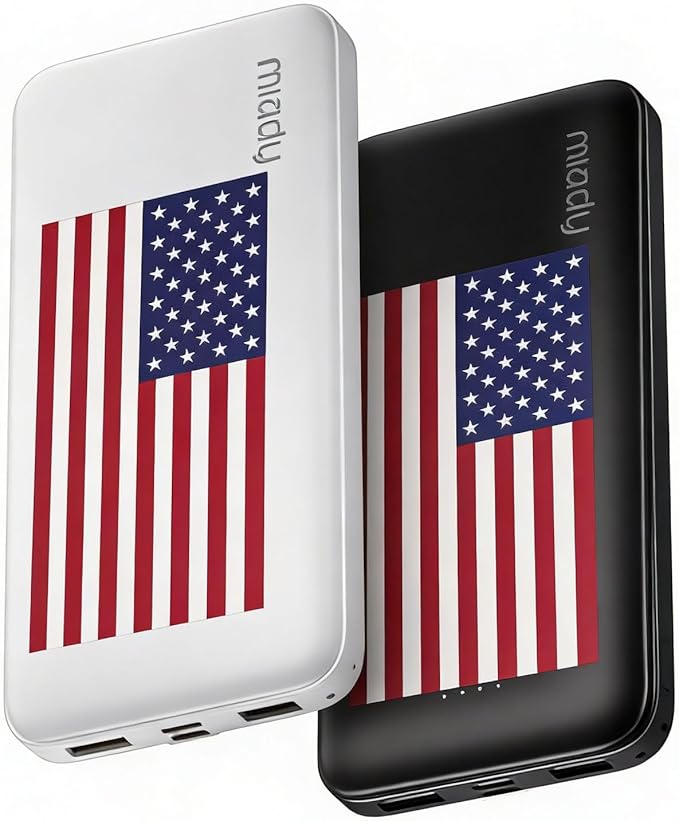 Miady 2-Pack Portable Charger, Slim 10000mAh Power Bank Travel Battery Pack 3 Outputs 2 Inputs Compatible with iPhone 17/16/15/14/13 Galaxy S24/22 iPad Android etc (Flag Edtion)
