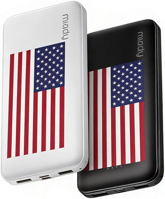 Miady 2-Pack Portable Charger, Slim 10000mAh Power Bank Travel Battery Pack 3 Outputs 2 Inputs Compatible with iPhone 17/16/15/14/13 Galaxy S24/22 iPad Android etc (Flag Edtion)