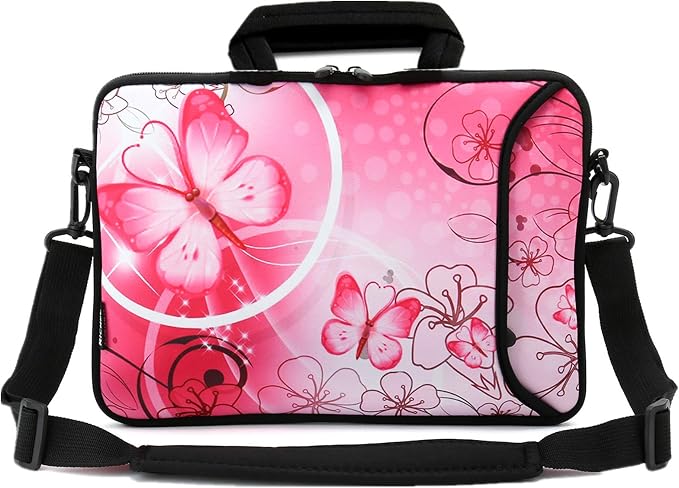 RICHEN 14 15 15.4 15.6 inch Laptop shoulder bag Notebook Handle Sleeve Neoprene Soft Carrying Travel Case with Accessories pocket (14-15.6 inch, Pink Butterfly)