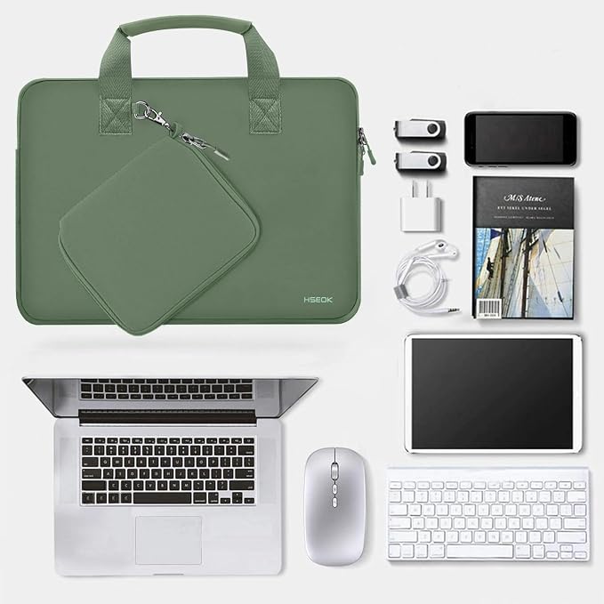 Hseok Laptop Sleeve 13.3-14 inch Case with Small Pouch, Neoprene Computer Bag Compatible with MacBook Neo/Pro 14 M5/M4/M3/M2/M1, Mac Air/Pro 13.3, XPS 14 and Most 13-14 inch Notebooks,Matcha Green