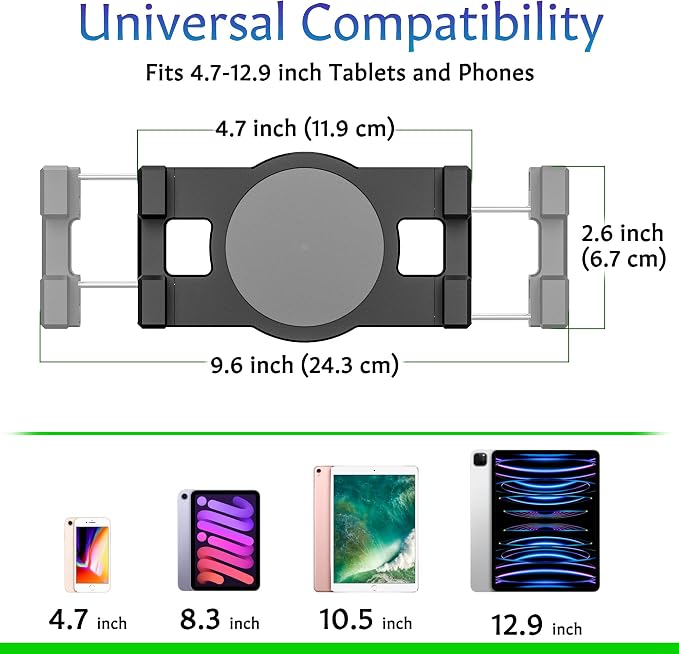 iPad Wall Mount, Tablet Wall Mount Holder - 360° Rotating Bracket, 180° Horizontal/Vertical Tilt Arm, Compatible with 4.7"-12.9" Devices Including iPad Pro, Mini, Air - Ideal for Home, Office