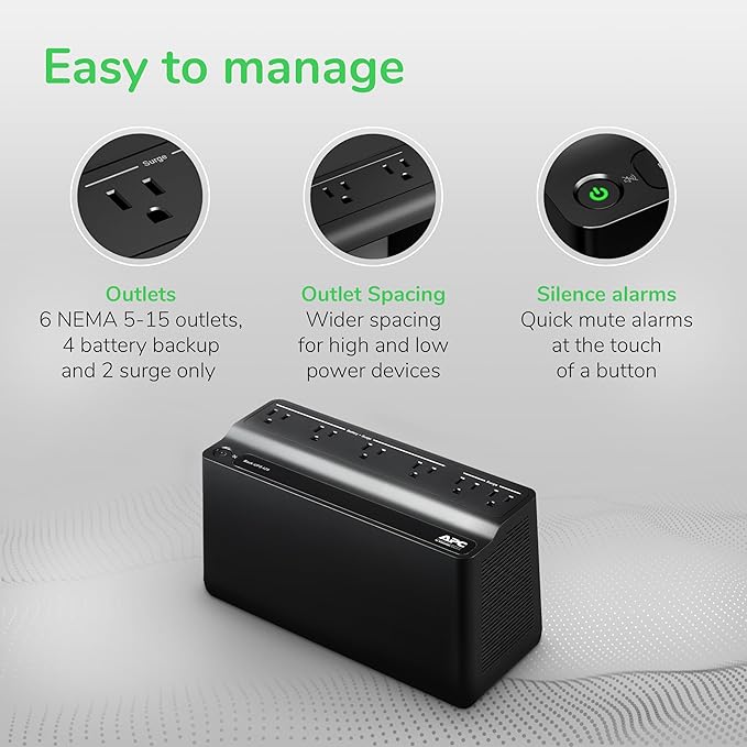 APC Back-UPS 425VA / 255W UPS Battery Backup Surge Protector, 6 Outlets, Small UPS for Router, Modem & Home Office, BE425M