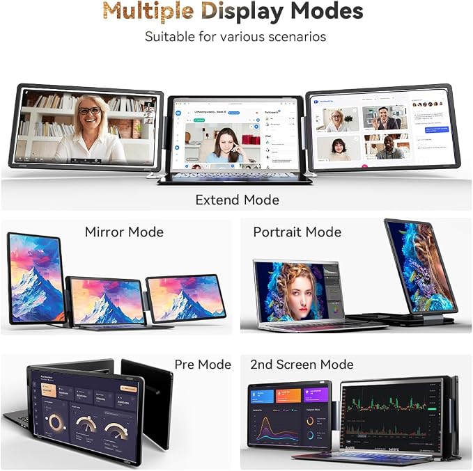 15.6" Laptop Screen Extender, FHD IPS Dual/Triple Screen Portable Monitor for Laptop 13-17.3", Plug n Play Extra Screen Detachable Laptop Monitor Extender for Win/Mac-S9H