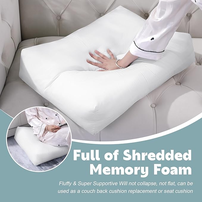 HOMBYS Shredded Foam Sofa Back Cushions, Supportive Back Cushion Replacement for Couch, Stuffing Filling Lumbar Support Pillow for Couch, Bed, Floor, (26"x19"x5")