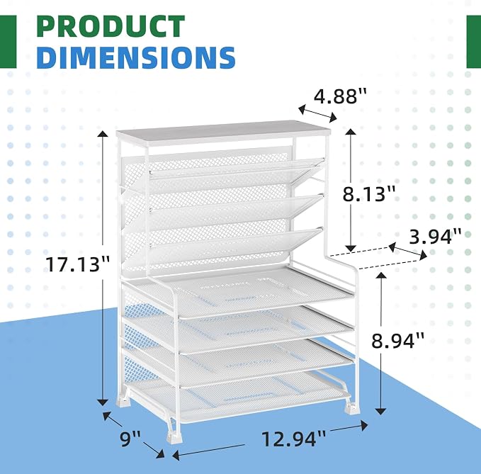 Simple Trending 7 Tier Desk File Organizer, Letter Tray Paper Organizer, Mesh Desk Accessories File Folder for Office, Home or School, White