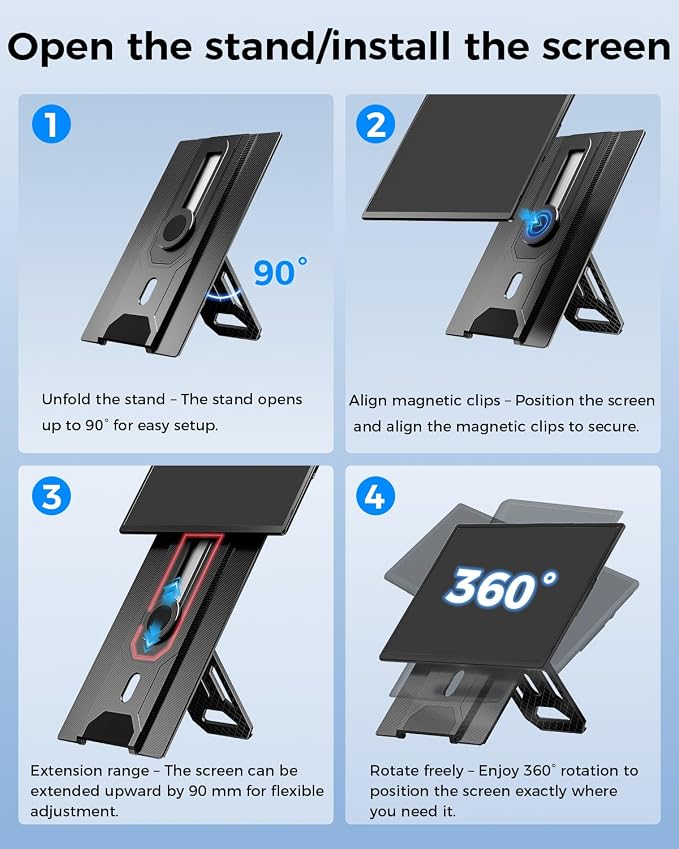 Cevaton Laptop Screen Extender, 16.1" FHD 1200P Portable Monitor for Laptop with Magnetic Detachable Stand, 360° Rotatable Borderless Screen, Plug & Play, Compatible with Windows Mac
