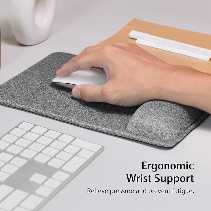 SenseAGE Large Ergonomic Mouse Pad with Wrist Rest Support, Enhanced Comfort & Space, Non-Slip Mouse Mat for Desk, Laptop & Computer, 10.6 x 7.3 inch (Grey)