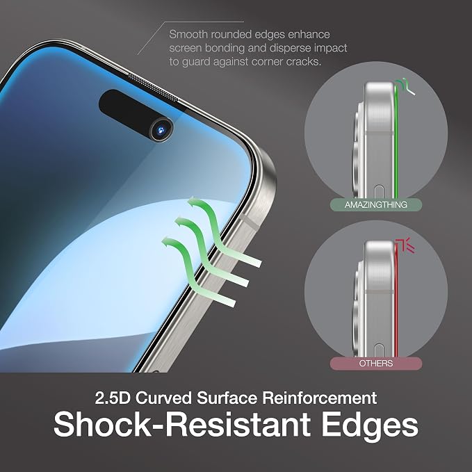 AMAZINGthing for iPhone 16 Pro Max [Titan - Full Glass] Screen Protector, Ultra Clear, 9H Tempered Glass, Built-in Dust Filter Full Coverage, Case‑Friendly, Oleophobic, Easy Installation, 2 Pack