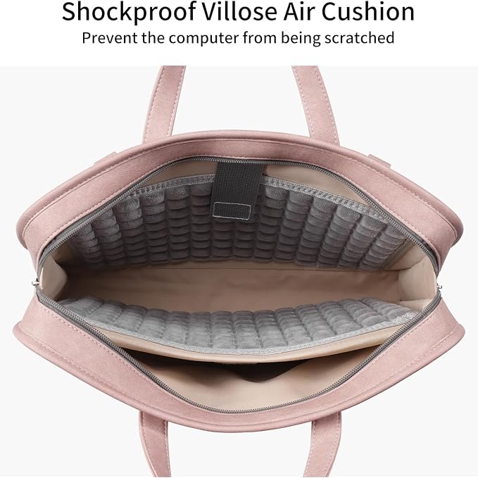 360° Protective Laptop Shoulder Bag Sleeve Case for 13-14.2 inch Notebooks, Compatible with 14 inch New MacBook Air Pro Max M4 M3 M2 M1, HP, Dell, Asus, Acer, with Airbags, Handle, Pink