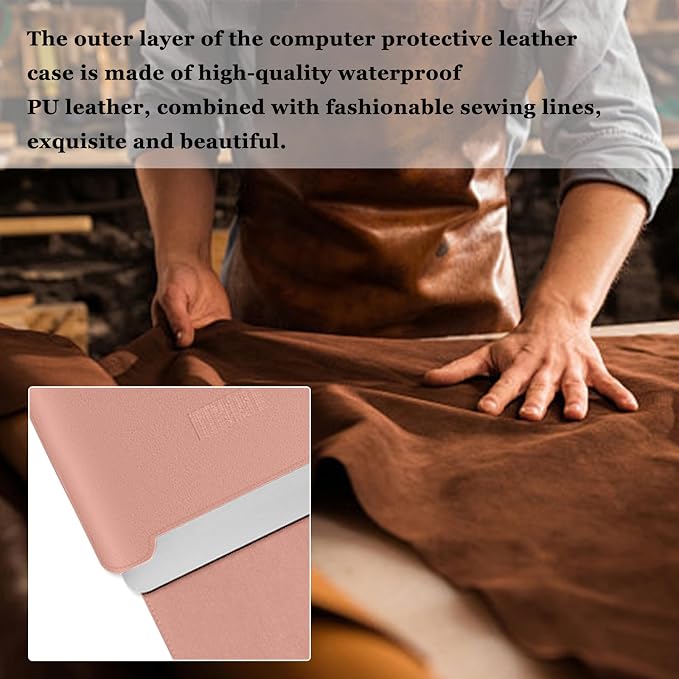 13-14 inch Laptop Sleeve Protective Case for MacBook Air/Pro 13-14" M5/M4/M3/M2/M1 (Pro/Max), [3 in 1] PU Leather Laptop Waterproof Slim Cover with Stand and Mouse for MacBook - Pink