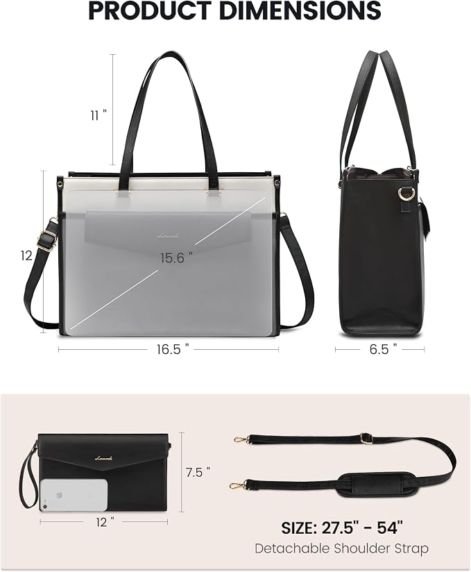 LOVEVOOK Laptop Bag for Women, 15.6'' Laptop Tote Purse 2-in-1 Professional Work Bag Business Briefcase with Clutch Purse, Waterproof Leather Computer Handbag for Teacher Office Travel