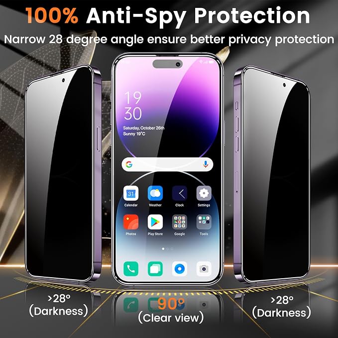 Lesakit 3+3 Pack Privacy Screen Protector for iPhone 14 Pro Max 6.7-Inch with 3 Pack Camera Lens Protector, Anti Spy Tempered Glass Film 9H Hardness Bubble Free Case Friendly