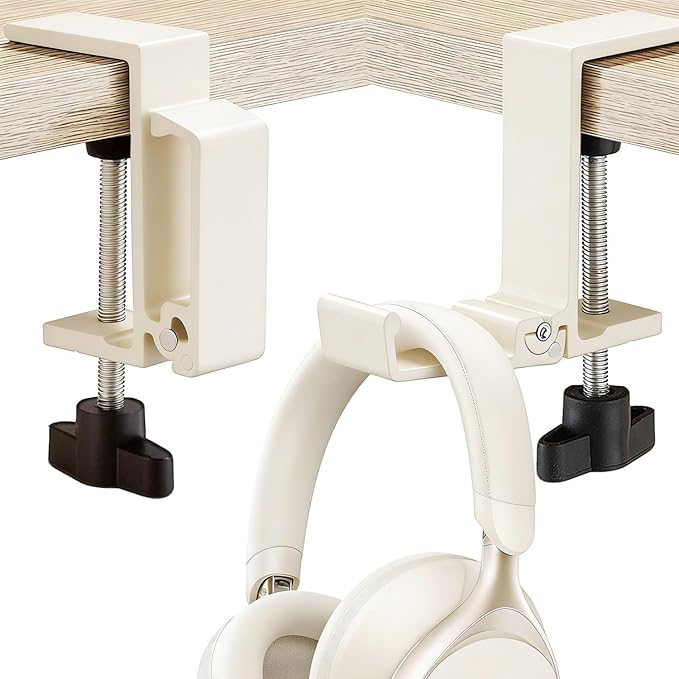 Aluminum Alloy Foldable Headphone Stand for Desk , Headphone Holder - Headset Stand Hook Mount, PC Gaming Headset Holder Under Desk Clamp for Office, Computer, Student Class Table, Handmade Table