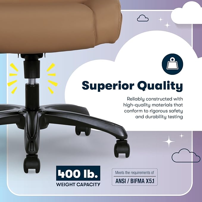 Serta Torrington Big & Tall Office Chair, with Flip-Up Padded Armrests, Ultra-Comfortable ComfortCoils Seat Cushion Technology, Modern Executive Premium PU Desk Chair, Tan