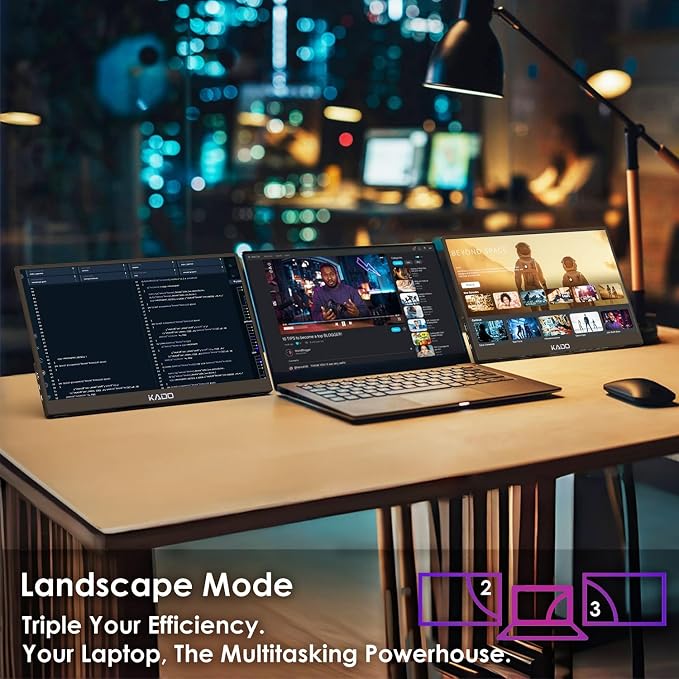 Kado Portable Monitor 2-Pack 15.6-Inch FHD 1080p, 45W Reverse Charging 1920x1080 USB-C HDMI Gaming IPS Display Built-in Speakers, Second Display Kickstand for Laptop PC Phone Mac Xbox PS4/PS5 Switch