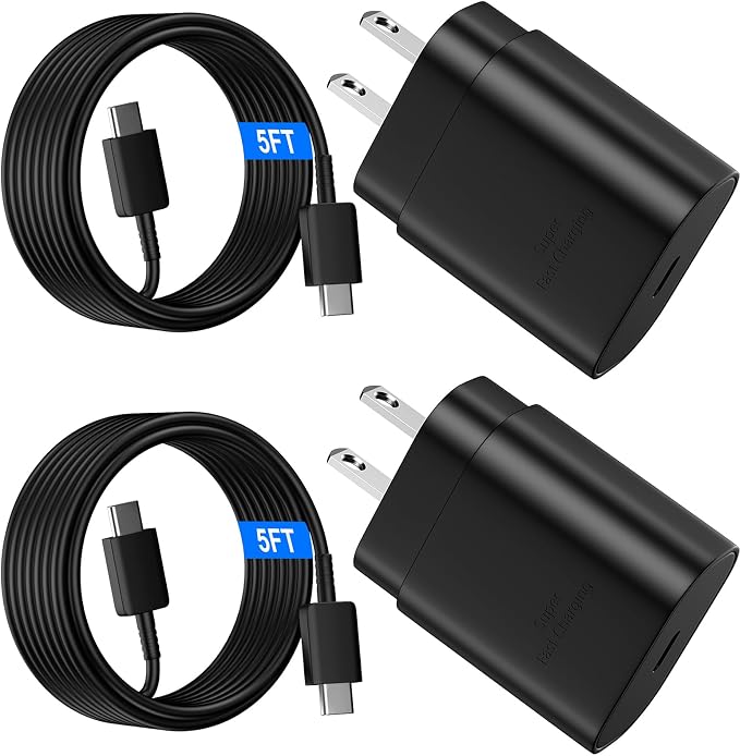 USB C Android Charger Fast Charging Cord, Super Fast Phone Chargers 5FT C to C Type Cable with 25W USBC Wall Block for Samsung Galaxy S26 S25 S24 Ultra Plus/S23/S22/S21/S20/Note 20/10, Black
