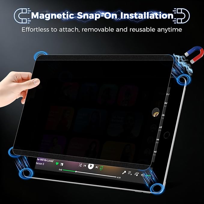 4-Way Magnetic Privacy Screen for iPad 9th Generation 10.2 Inch 2022, Removable 360° Private Filter for iPad 8th/7th Gen 10.2"， Anti Glare Bubble-Free Easy Install Security Protector, 1 Pack