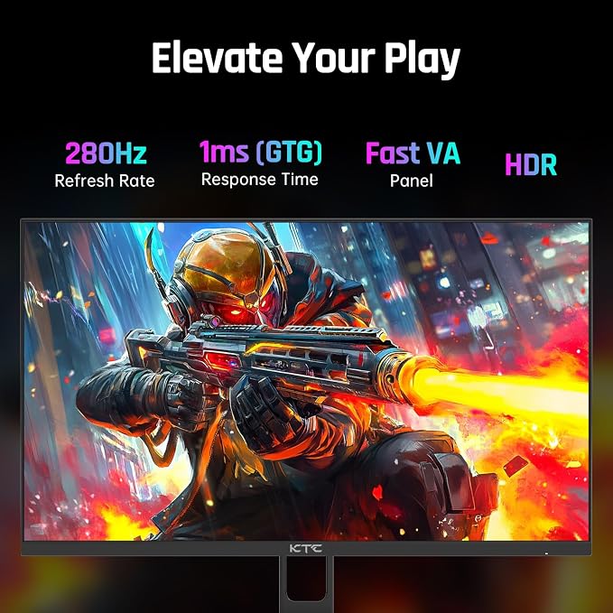 KTC 27'' 280Hz 240Hz Gaming Monitor 1ms GTG 350nits Fast VA 1080P Tilt 126% sRGB Adaptive Sync 4000:1 Contrast Ratio HDR DisplayPort 1.4/HDMI 2.0 VESA