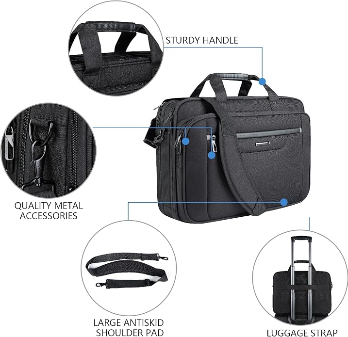 VANKEAN Laptop Briefcase Premium Laptop Case Fits Up to 17.3 Inch Business Shoulder Bag Laptop Expandable Water-Repellent