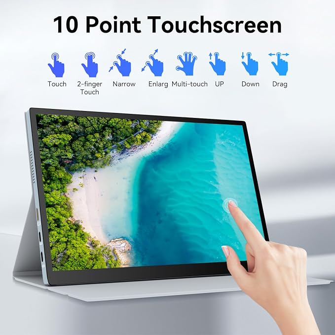 Prechen 10.5" OLED Touchscreen Portable Monitor 2.5K 2560x1600, 100% NTSC, 54000:1 Contrast, Mini Second Touch Display with Protect Case & Speaker, USB-C, HDMI, Small Screen for Laptop Mini PC Phone