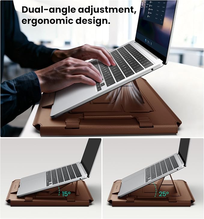 Nillkin 14 inch Laptop Sleeve with Handle (4-in-1), 2 Stand Modes, MacBook Sleeve with Adjustable Stand & Mouse Pad, Slim Laptop Case 14 inch for Samsung/Surface/HP/Chromebook/Dell 12-14'', Brown