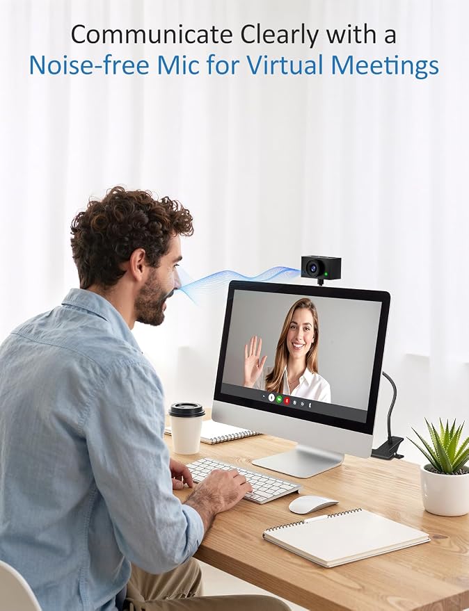 Webcam for PC, 2K Streaming Camera, Web Camera for Desktop/Laptop Computer Webcam with Microphone, Plug and Play USB Web Cam with Bracket, Manual Focus, for Live Streaming, Video Calls (Black, 2K)