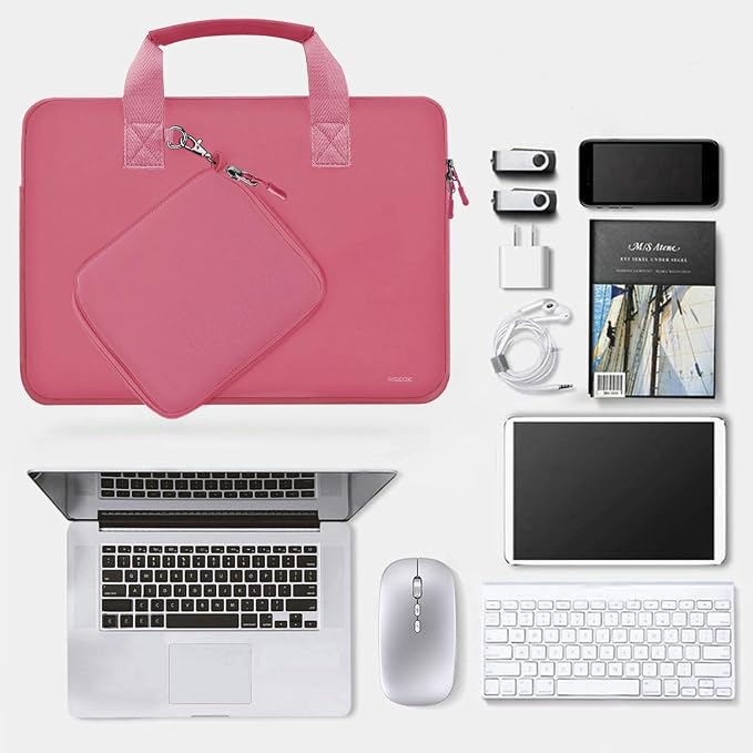 Hseok Laptop Sleeve 13.3-14 inch Case with Small Pouch, Neoprene Computer Bag Compatible with MacBook Neo/Pro 14 M5/M4/M3/M2/M1, Mac Air/Pro 13.3, XPS 14 and Most 13-14 inch Notebooks,Rose red