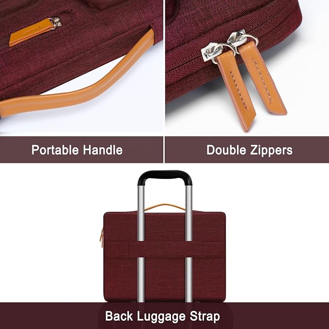 MOSISO 360 Protective Laptop Case 13.3 inch, 13-13.3 inch Laptop Sleeve Compatible with MacBook Air/Pro 13 / Pro 14,HP Dell Acer ASUS,Side Open Carrying Case with 4 Zipper Pockets&Handle, Wine Red