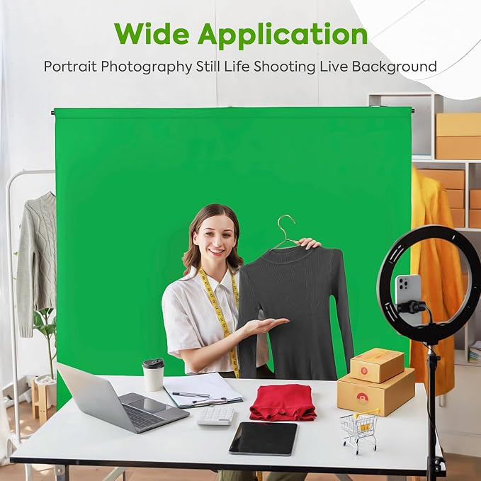 Green Screen Backdrop Kit with Stand, Huzofexo 6.5x6.5ft Adjustable Stable Photography Greenscreen Support Stand Kit Chromakey Background for Photo Studio,Vedio,Product Portrait, Streaming, Gaming