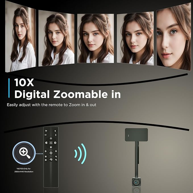 4K Webcam for PC with Remote Control, Ultra HD 1/2.55'' Sensor, Autofocus, 10x Digital Zoom, Low Light Performance, Streaming Camera for PC/Video Calling/Zoom/Skype/Teams