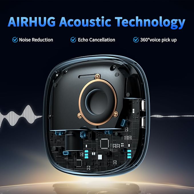 AIRHUG Conference Speaker and Microphone, Bluetooth Speakerphone with 360° Voice Pickup, Advanced Noise Reduction, USB-C Plug & Play, Compatible with Zoom and MS Team