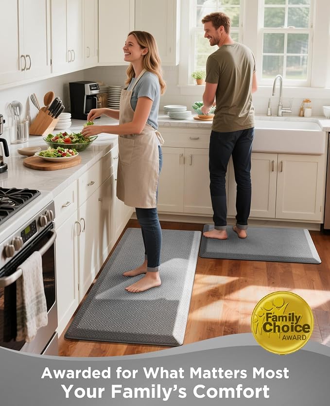Ophanie Kitchen mats for Floor, 3/4 inch Thick, Kitchen Rugs, 20x39 Anti Fatigue Standing Cushioned Mat, Waterproof, Comfort Ergonomic mat for Office, Home, Sink, Grey Non-Slip Bottom