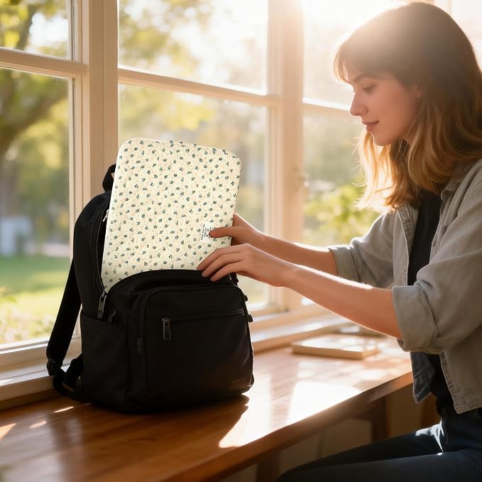 Puffy Laptop Sleeve 13-15.6 Inch Corduroy Quilted Laptop Protective Case Cute Floral Computer Sleeve Protective for MacBook