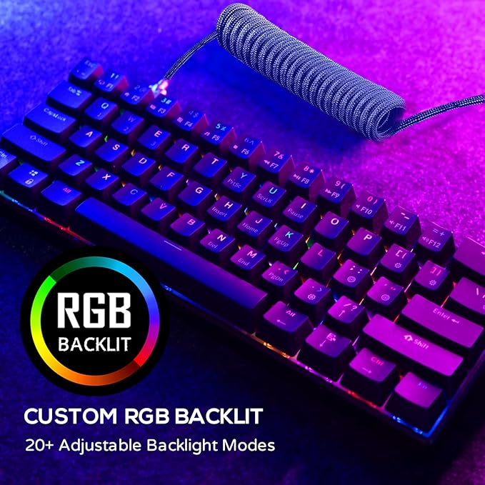 RK ROYAL KLUDGE RK61 60% Mechanical Keyboard with Coiled Cable, 2.4Ghz/Bluetooth/Wired, Wireless Bluetooth Mini Keyboard 61 Keys, RGB Hot Swappable Brown Switch Gaming Keyboard with Software - Black