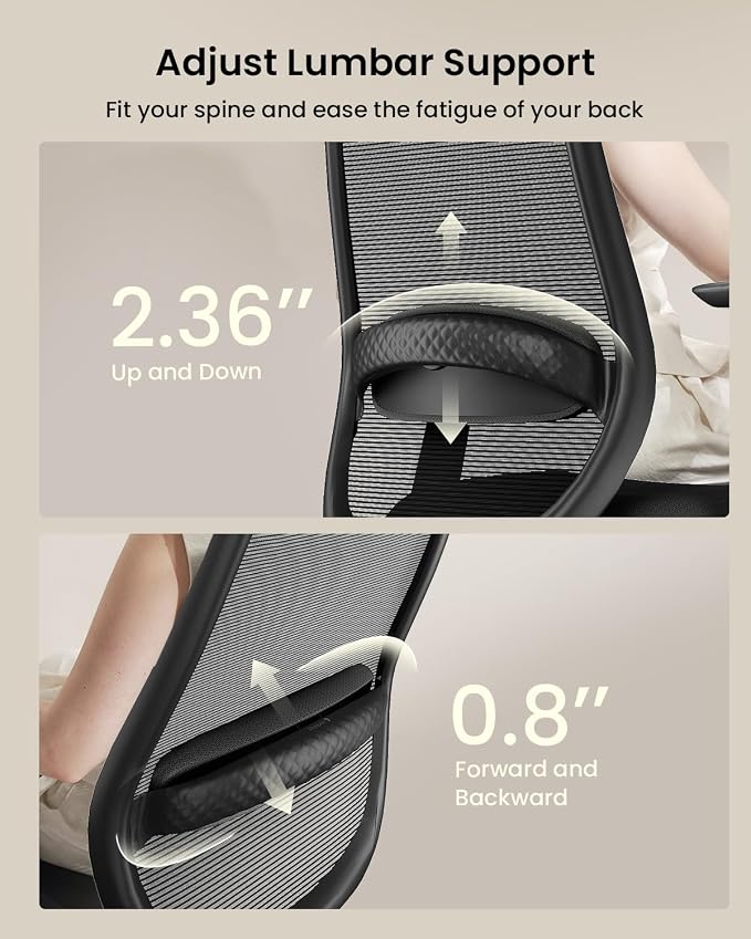 ProtoArc EC200 Ergonomic Office Chair – High-Back Mesh Computer Chair with Lumbar Support, Adjustable Seat Depth & 3D Headrest Ergo Desk Chairs for Work from Home, 8+ Hours Comfort – Black