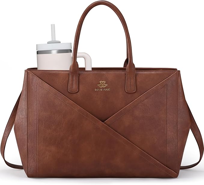 LOVEVOOK Laptop Tote Bag for Women with Large Cup Holder, 16 Inch PU Leather Work Bag Teacher Tote Bag, Waterproof Computer Bags Business Office Briefcase Handbag