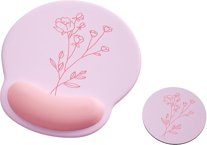 Ergonomic Mouse Pad with Wrist Rest,Mousepad with Wrist Support - Cute Gel Portable Mouse Pads for Desk Laptop,Computer,Office & Home Decor-(Pink Plants)