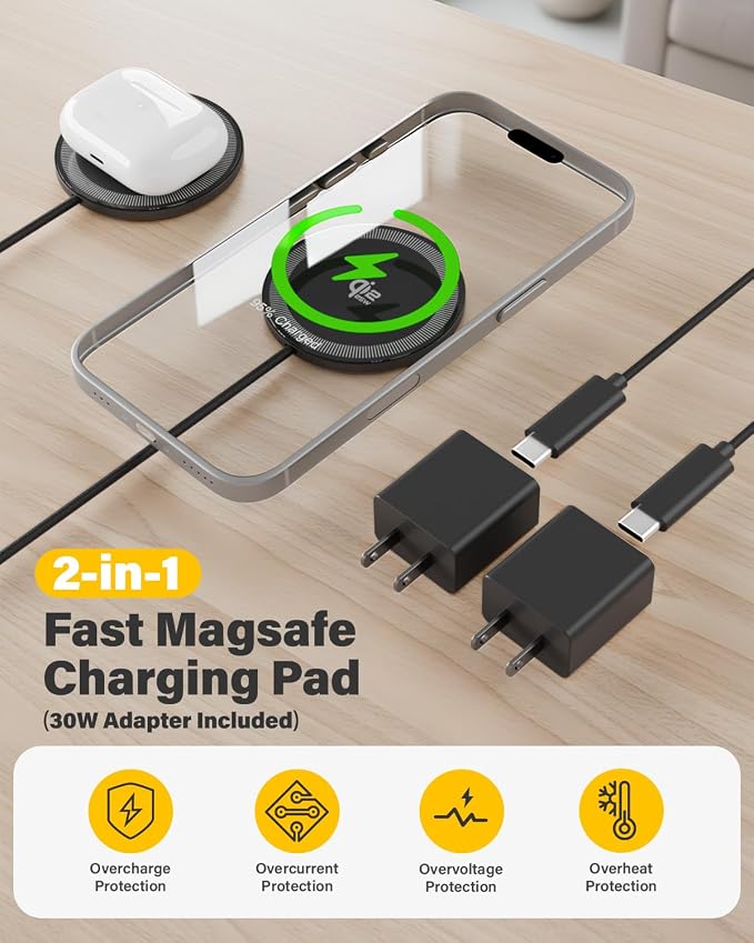 25W Magnetic Wireless Charger, 6FT Fast Charging Pad Qi2.2 Wireless Charge for iPhone 17 16 /AirPods3/2/Pro/for Galaxy S26 Ultra/Pixel 10 Series, Portable Charger for Desk& Travel(1Pack,Black)