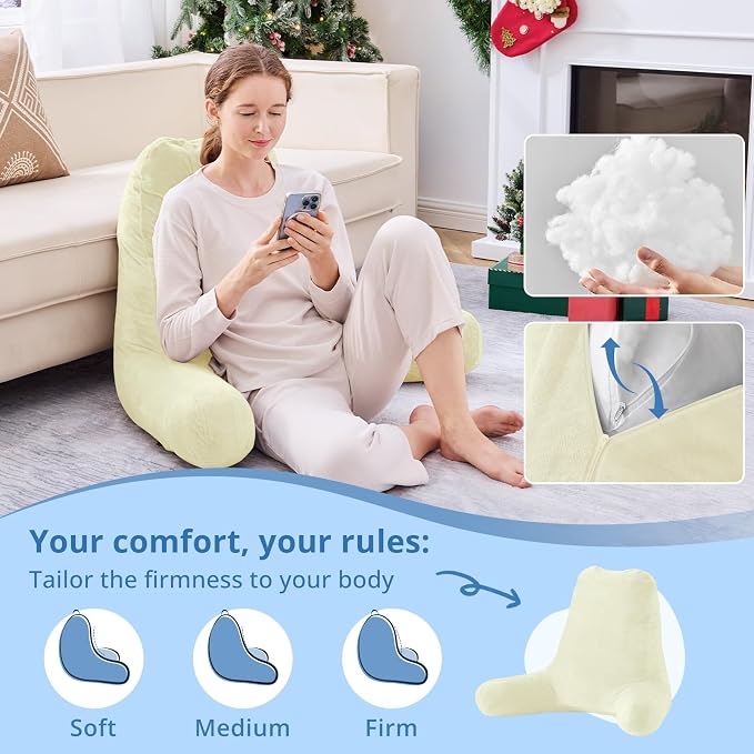 Sasttie 25-inch Reading Pillows for Sitting in Bed Adult, Jumbo Velvet Back Pillow Bed Sitting Up, XL High Back-Rest Support Cushion for Sit Up on Couch & Floor, Oeko-Tex Certified, Cream