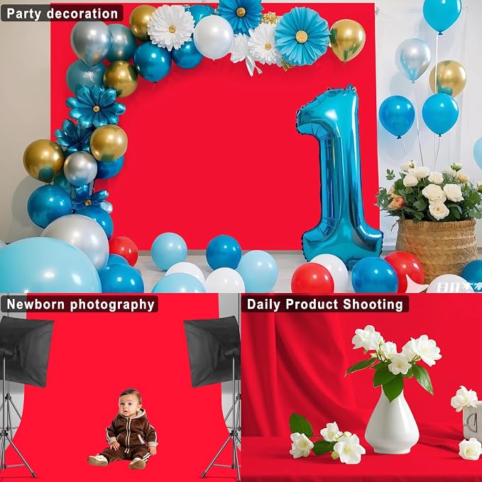 Red Backdrop for Photoshoot, Professional Photo Backdrop Background Curtain for Product Photography, Portraits, Wedding, Party, Live Streaming Video Recording 8X10 FT