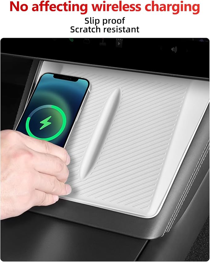 White Center Console Silicone Mat Conpatible vith Tesla Model 3 Highland 2024-2026, Waterproof Spill Proof Center Console Liner Pad, Non-Slip Vireless Charging Friendly Interior Accessories(Style A)