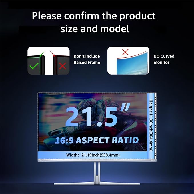 [2 Pack 21.5 Inch Magnetic Hanging Computer Privacy Screen for 16:9 Widescreen Monitor, Eye Protection Anti Glare Blue Light Filter, Removable Reusable 21.5in Anti Spy Security Protector Film