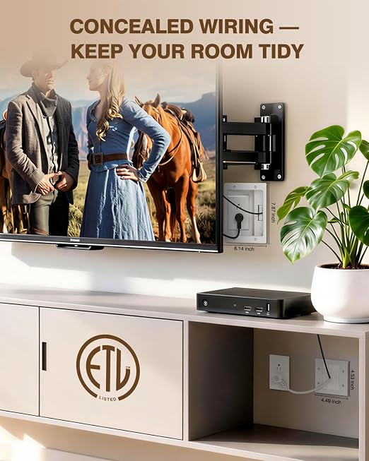 in-Wall TV Cable Management Kit, Recessed Dual AC Outlet Box w/Brush Wall Plate, 9.8FT, UL Listed Safe Design, Easy DIY Install w/Hardware & Hand Saw, Cable Hider for Wall-Mounted TV & Home Theater