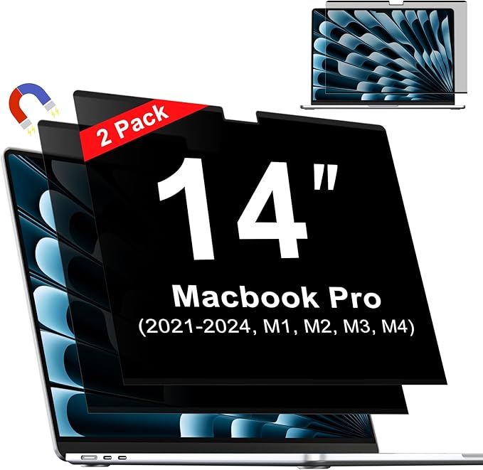 ZOEGAA Magnetic Privacy Screen for Macbook Pro 14 Inch (2021-2026, M1, M2, M3, M4, M5, Pro, Max), Removable Laptop Privacy Screen, Anti Blue Light Glare Filter for Mac Pro 14.2" Laptop Computer