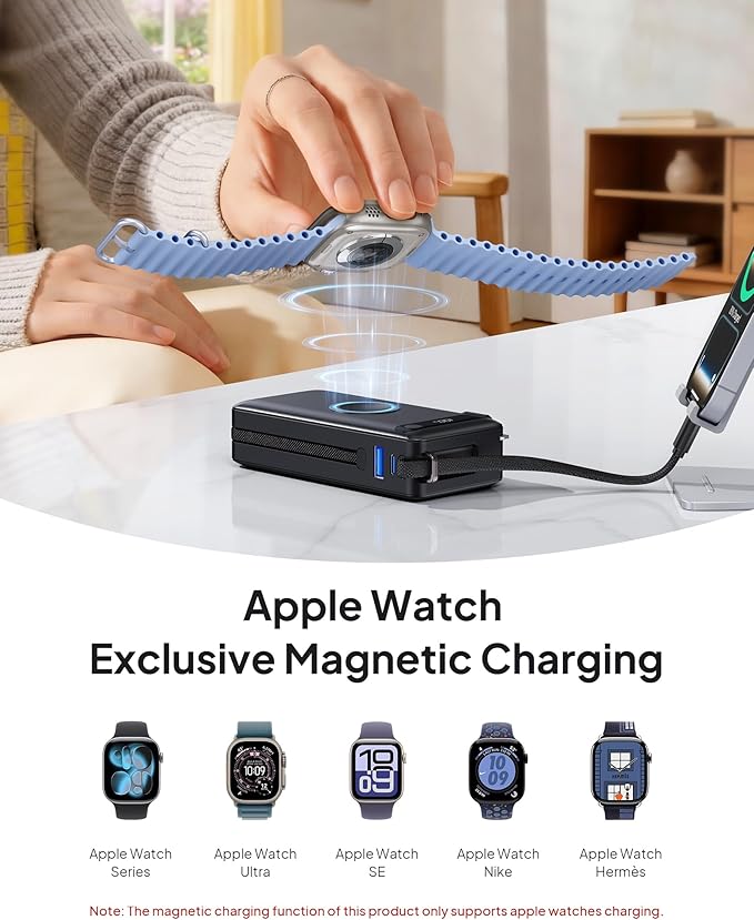 Portable Charger with Built-in Cables & Wall Plug, 10000mAh Power Bank, 5 Outputs 22.5W USB C Fast Charging, Mini Travel Essentials Battery Pack for iPhone 17/16/15/14, Apple Watch Ultra/11/10/9/8/SE