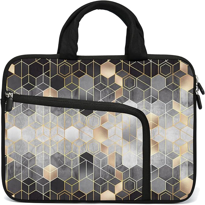 14 15 15.4 15.6 inch Laptop Handle Bag Computer Protect Case Pouch Holder Notebook Sleeve Neoprene Cover Soft Carrying Case with Extra Pockets For Dell Lenovo HP Chromebook (Geometry)