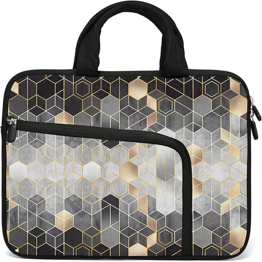 14 15 15.4 15.6 inch Laptop Handle Bag Computer Protect Case Pouch Holder Notebook Sleeve Neoprene Cover Soft Carrying Case with Extra Pockets For Dell Lenovo HP Chromebook (Geometry)