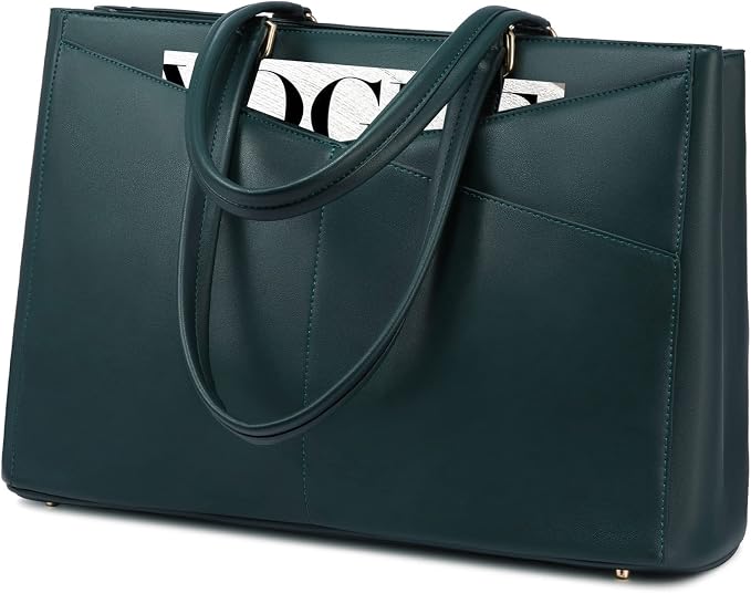 LOVEVOOK Laptop Bag for Women 15.6 Inch Tote Bags Waterproof Leather Briefcase Computer Women Business Office Work Bag,Green