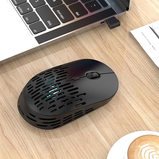 RAPIQUE Bluetooth Wireless Mouse - (BT+USB-C Receiver) Dual Mode, Rechargeable, Lightweight, Silent Computer Mice with Type C Receiver, USB C Mouse for MacBook, Laptop, Tablet, Chromebook (Black)