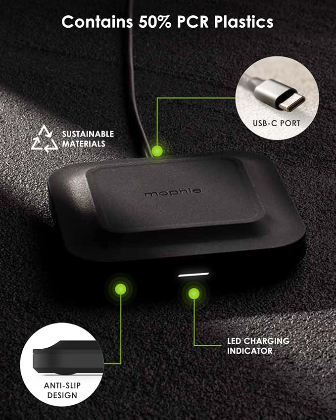 Mophie Universal Wireless Charge Pad - 15W Fast Charging for Qi-Enabled Devices, iPhone, Google Pixel, Samsung Galaxy - Desktop & Nightstand Essential
